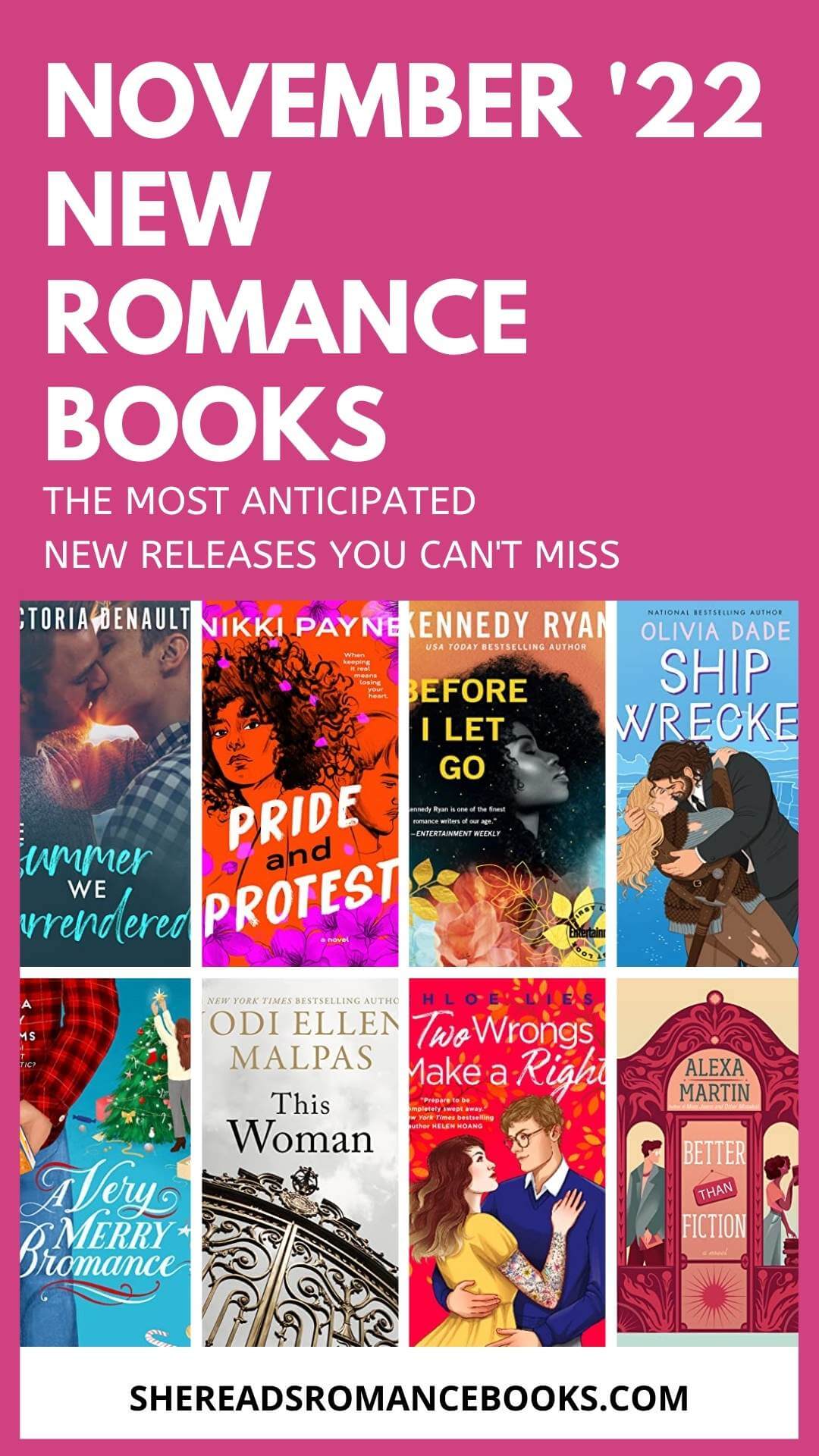 Check out the top 10 most anticipated, new romance book releases coming November 2022 in this book list from romance book blogger, She Reads Romance Books.