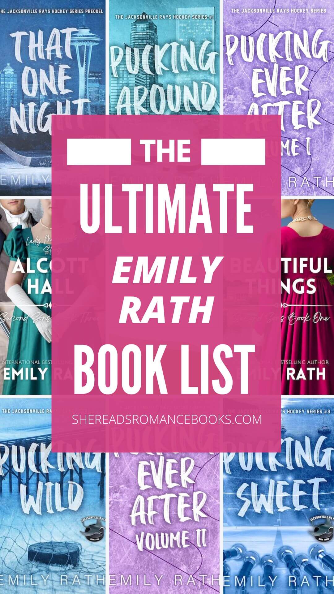 Check out the complete guide to all the Emily Rath books on She Reads Romance Books so you don't miss a single book.