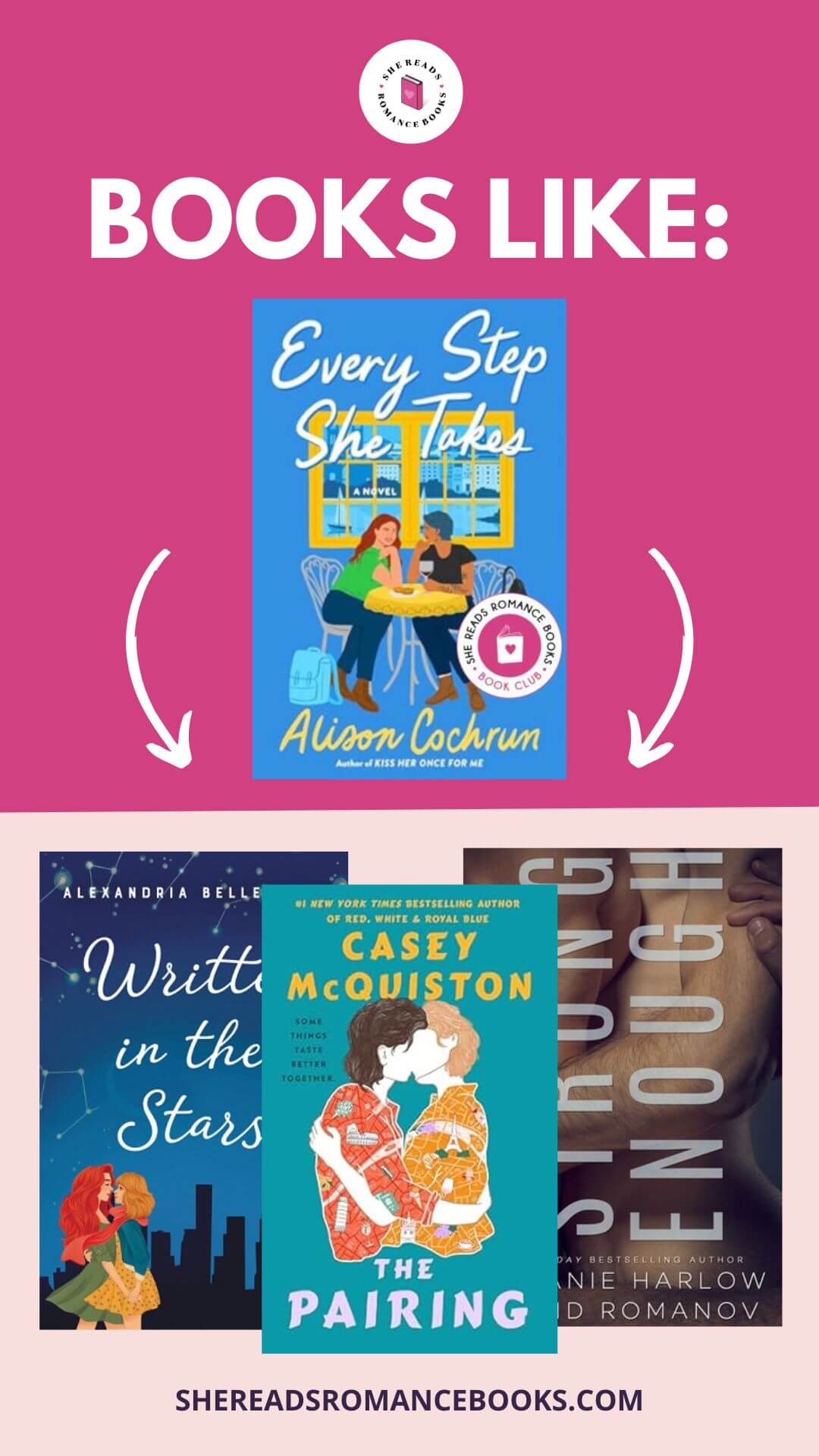 She Reads Romance Books Book Club members can check out the exclusive book list of books like Every Step She Takes by Alison Cochrun, our September 2025 Book of the Month.