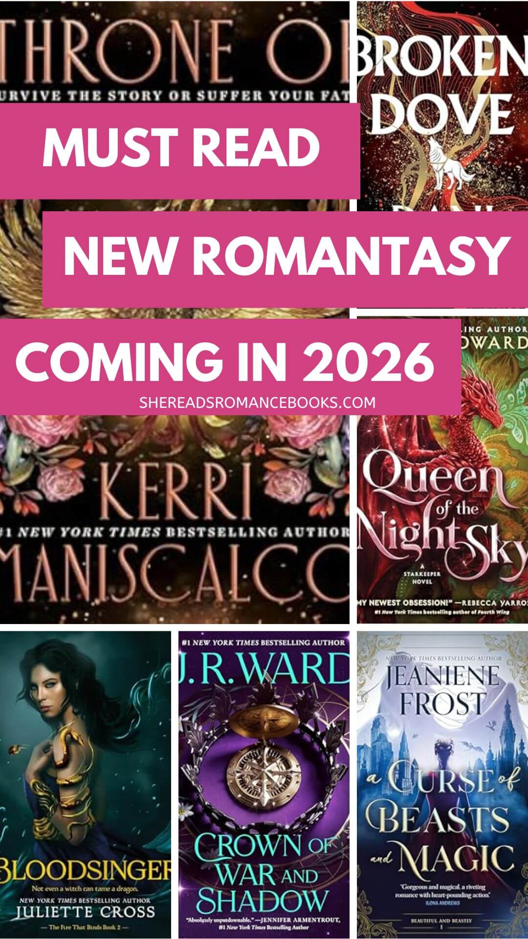 Don't miss this ultimate list of the most anticipated new romantasy books releasing in 2026 according to romance book blogger, She Reads Romance Books.