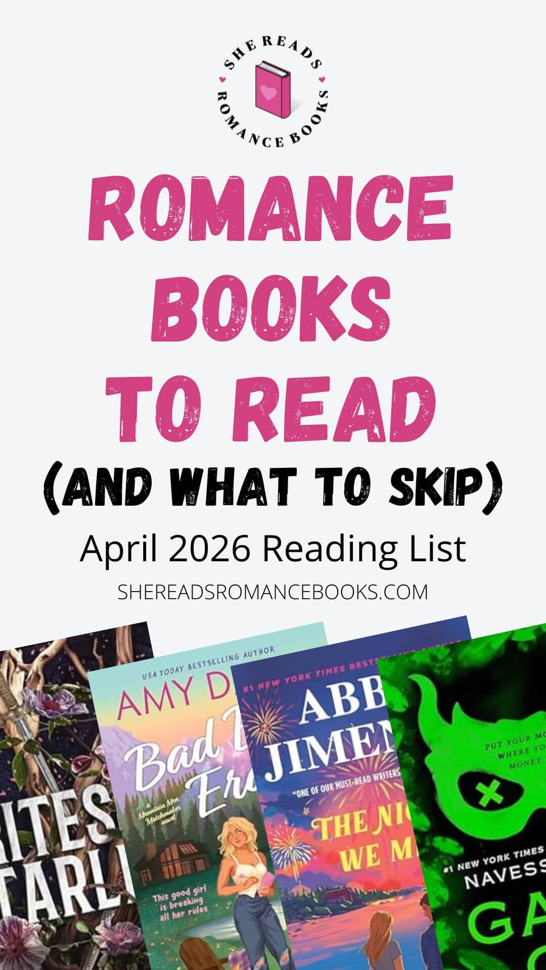 She Reads Romance Books April 2026 reading list.
